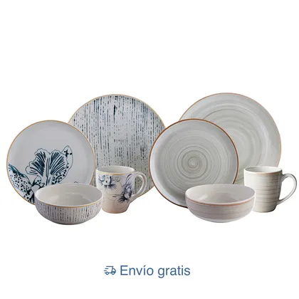 Vajillas Corona Combo Cattleya + Caoba Gris 8 puestos 32 piezas