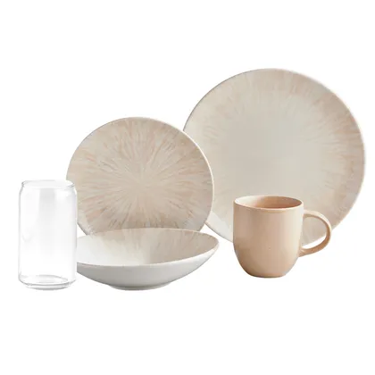 Combo Vajilla Corona Nyssa 4 puestos 16 piezas + Set 6 Vasos Lata Cristar