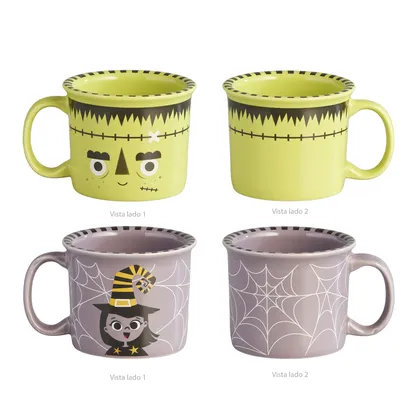 Set x 2 Mug Halloween Frankenstein + Bruja 280ml