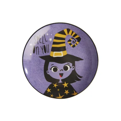 Plato Postre Halloween Bruja Morada 20.4cm