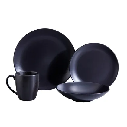 Vajilla Corona Ébano Negro 4 Puestos 16 Piezas