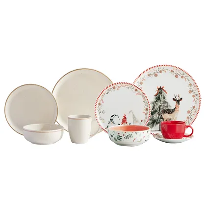Combo Vajilla Ilusión + Vajilla Caoba Beige 8 puestos 36 piezas