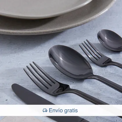 Combo Vajilla Concreto 4 puestos 16 piezas + Set 20 Cubiertos Gobi Negro