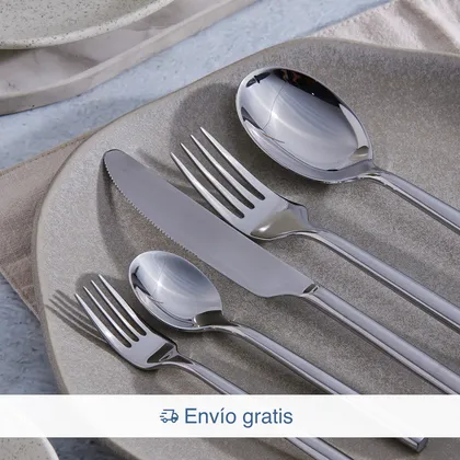 Combo Vajilla Concreto 4 puestos 16 piezas + Set 20 Cubiertos Gobi Plata