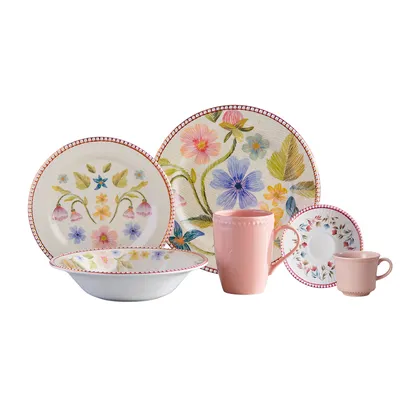 Combo Vajilla Beatriz 4 puestos 16 piezas + Set de Café / Té Malena 4 puestos 8 piezas