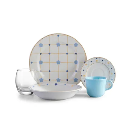 Combo Vajilla Margot 4 Puestos 16 Piezas + Set 6 Vasos Mikonos Rocks