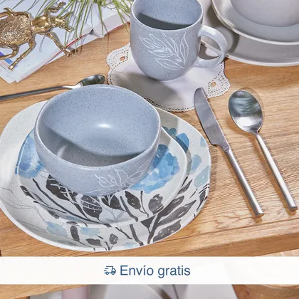 Combo Vajilla Praga 4 Puestos 16 Piezas + Set 20 Cubiertos Gobi Plata Mate