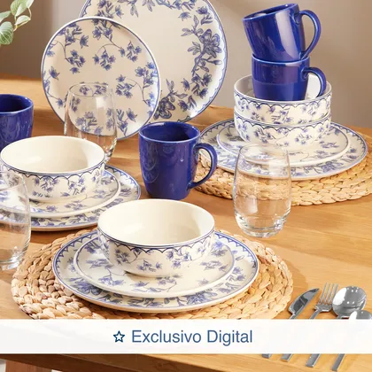 Combo Vajilla Isabel + Vasos Mikonos Cristar + Set de 24 Cubiertos Alazka Silver