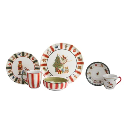 Combo Vajilla Toys Holidays 4 puestos 16 piezas + Set de Café / Té Toys Holidays 4 puestos