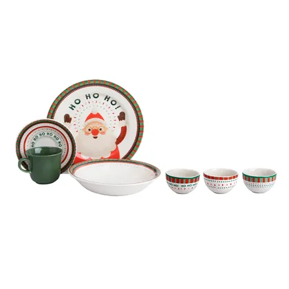 Combo Vajilla Ho Ho Ho 4 puestos 16 piezas + Set 3 Mini Bowls Ho Ho Ho