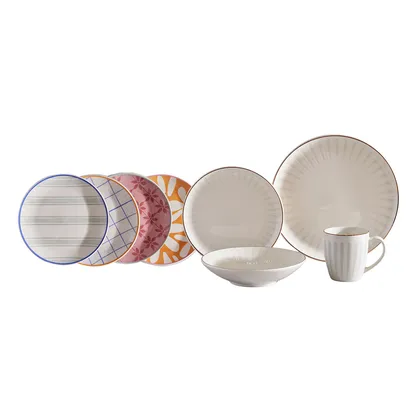 Combo Vajilla Dione 4 Puestos 16 Piezas + Set 4 Platos Postre Matilda