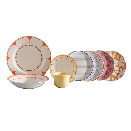 Combo Vajilla Dusiel 4 Puestos 16 Piezas + Set 4 Platos Postre Matilda