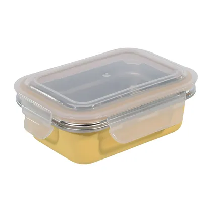Recipiente En Acero Inoxidable Rectangular 600Ml Amarillo
