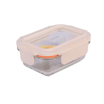 Recipiente De Vidrio Rectangular 380Ml Blanco Hueso
