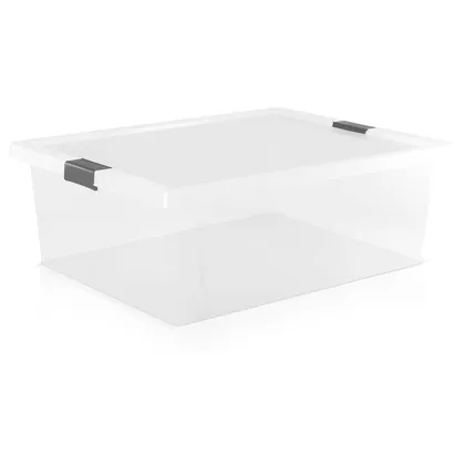Caja organizadora con broches 37L transparente-Gris