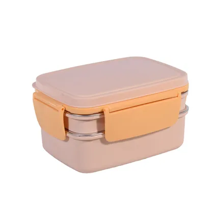Recipiente En Acero Inoxidable Rectangular De 2 Niveles 1300Ml Amarillo To Go