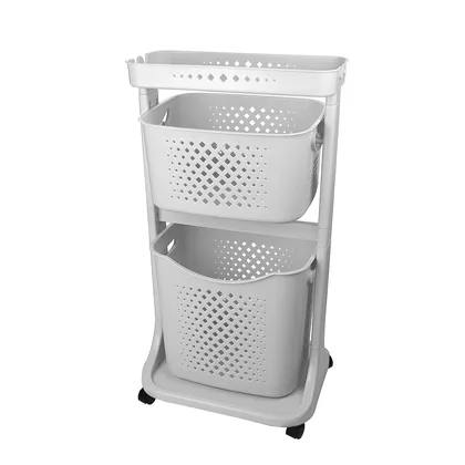 Multiestante con cesta y ruedas de dos niveles grande. Gris