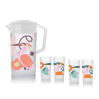 Set de Jarra Plus 2L + 4 Vasos Plus 8oz Blanco Natural Laura Diez Pelicanos