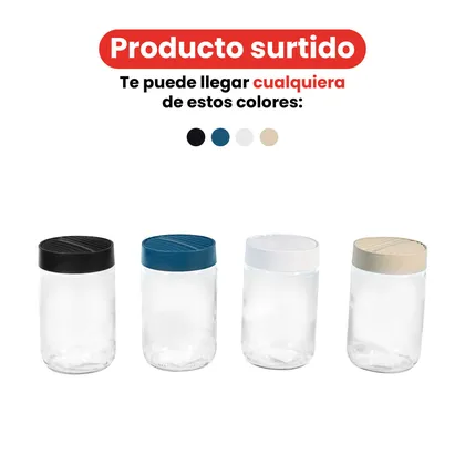 Frasco de vidrio redondo con tapa 660 ml colores surtidos