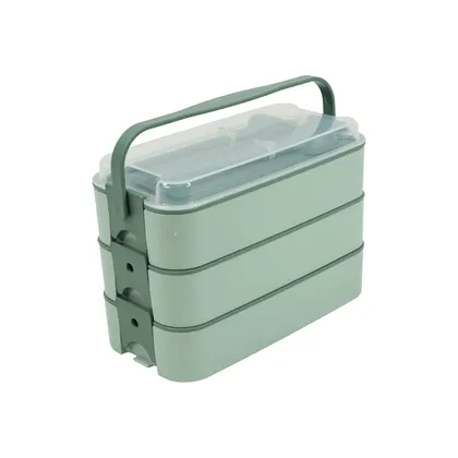 Set De Recipientes Con Manija 420 ML 3 Unidades Verde