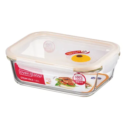 Recipiente rectangular En Vidrio con Valvula de aire 1L