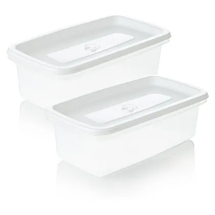 Set x 2 Recipientes Plastico Rectangulares para congelacion 0.9L blanco