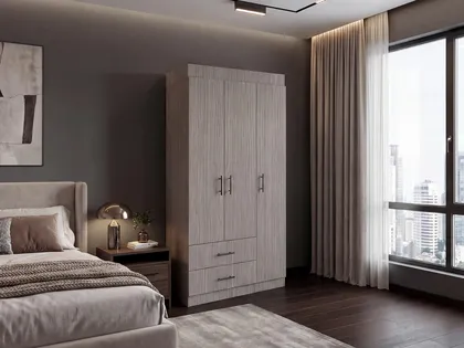 Closet Houston, Positano y Wengue, Con Cuatro Puertas Batientes y Dos Cajones Con Amplio E