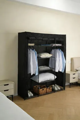 Closet Organizador Erba, Negro, En tela con variedad de entrepaños centrales