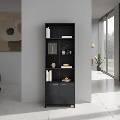 Biblioteca Milán, Wengue, con Dos Puertas Abatibles y Cuatro Entrepaños