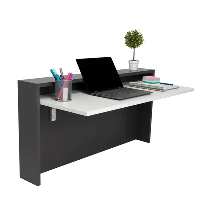 Escritorio Colgante Frello, Plata Oscuro y Blanco, con Espacio Para Artículos de Estudio