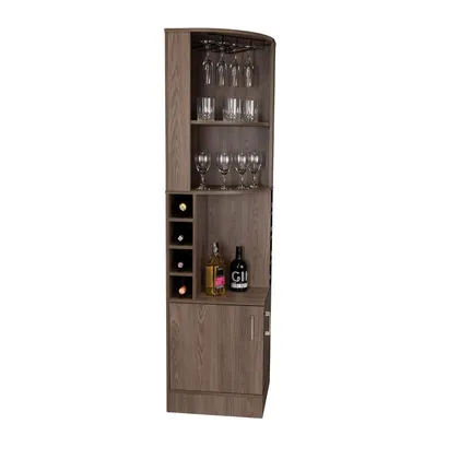 Bar Esquinero Celeste, Chocolate, con Dos Puertas y Espacio Porta Copas ZF