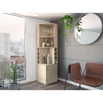 Bar Esquinero Celeste, Beige, con Dos Puertas y Espacio Porta Copas