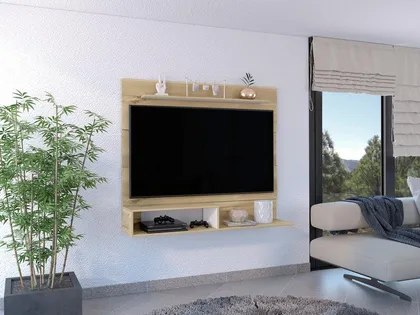Panel de Tv Ascher, Café Claro y Blanco Duqueza, con Espacio Para Televisor de Hasta 55 Pu