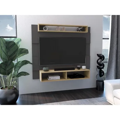 Panel de Tv Chares, Plata Oscuro y Macadamia, con Espacio Para Televisor de Hasta 55 Pulga