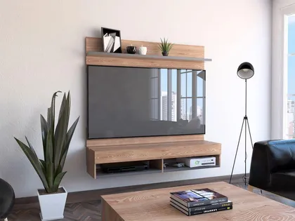 Panel de Tv Frello, Fresno Europeo y Plata Oscuro, con Espacio Para Televisor de Hasta 60