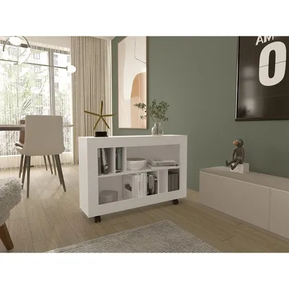 Mesa Auxiliar Jorge, Blanco, con espacio para guardar objetos como libros y decoracion ZF