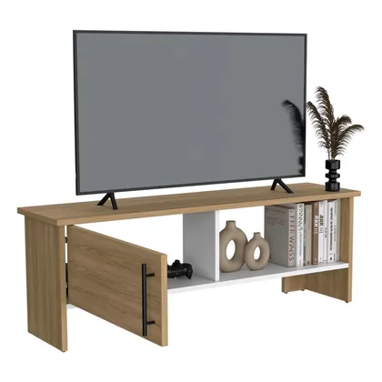 Mesa Para Tv Navi, Fresno Europeo y Blanco Duqueza, Para Televisor Hasta 55 Pulgadas Con P