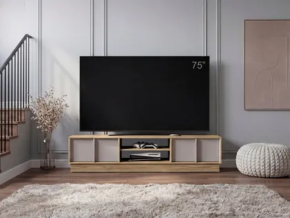 Mesa Para Tv Caobe, Fresno Europeo y Capri, Para Televisor de Hasta 75 Pulgadas con cuatro