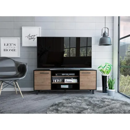 Mesa Para Tv Wesley, Wengue y Fresno Europeo, con Espacio Para Televisor de 65 Pulgadas