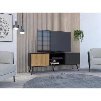 Mesa Para TV Mirabella, Wengue y Fresno Europeo, Con dos puertas para tv 65"