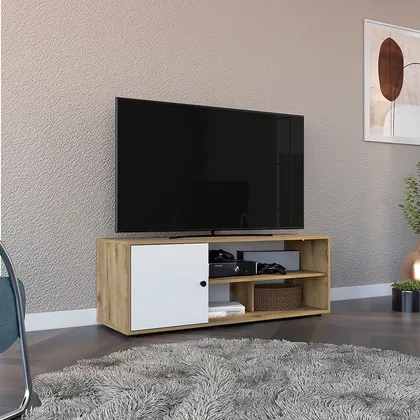 Mesa Para Tv Noah, Macadamia y Blanco Vainilla, para tv de hasta 55 pulgadas