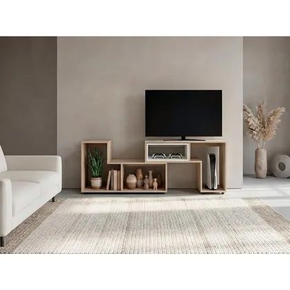 Mesa Para Tv Ascher, Cartagena y Blanco, con Espacio Para Televisor de 50 Pulgadas