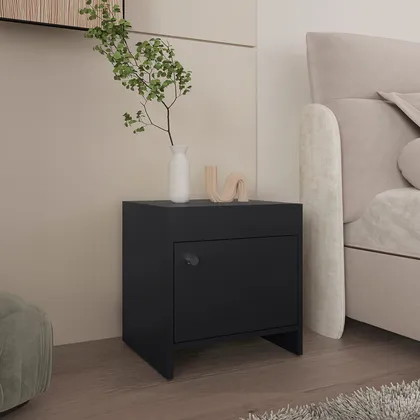 Mesa de Noche Tutto, Wengue, con Un Cajón Amplio Ideal Para Espacios Pequeños