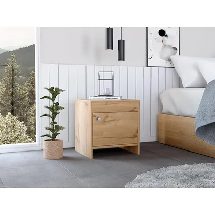 Mesa de Noche Tutto, Café Claro, con Cajón Para Guardar Objetos Ideal Para Espacios Reduci