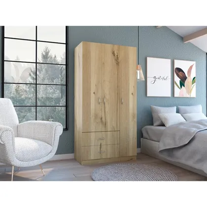 Closet América, Café Claro y Blanco, Con Dos Cajones y Variedad De Entrepaños
