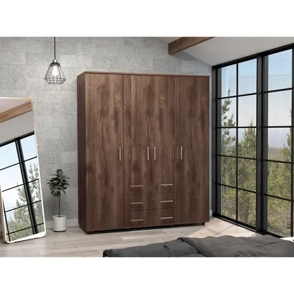 Closet Fontana, Avellana y Blanco, con Cuatro Puertas Abatibles y Tres Cajones Organizador