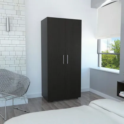 Closet Tera, Wengue y Negro, Dos Puertas Abatibles y Dos Tubos Cromados