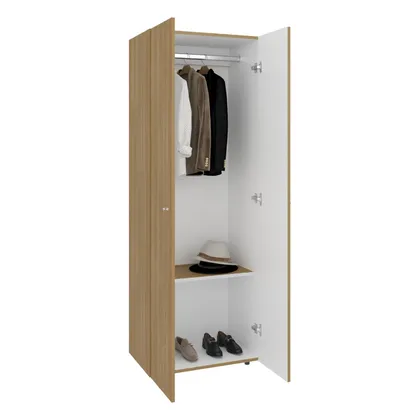 Closet Beico, Fresno Europeo y Blanco Duqueza, Con Dos Puertas Abatibles y Un TuboCromado