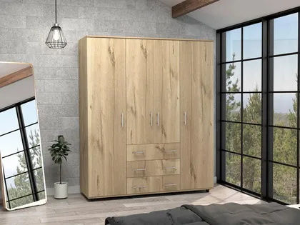 Closet Fontana, Café Claro y Blanco, con Cuatro Tubos Para Colgar Ropa y Zapatero En La Pa