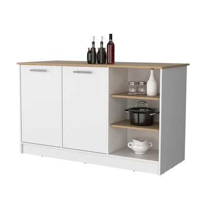 Barra de Cocina Lugano, Blanco Duqueza y Fresno Europeo, con Dos Puertas Abatibles ZF